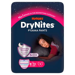 Huggies DryNites Bedwetting Pyjama Nappy Pants Girl Age 8-13 - 9 Pants