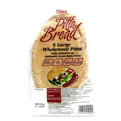 809098 Dina 6 Wholemeal Pitta Bread