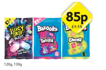 Juicy Drop Blasts, Bazooka Splashz Berry, Sour