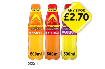 Lucozade Orange, Original, Caribbean Crush